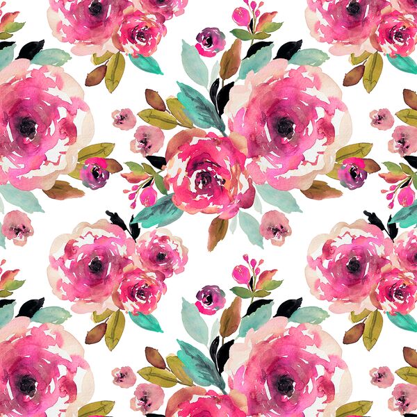 Roselynn Floral in Magenta on White