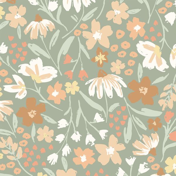 Large Blooms in Thyme Green