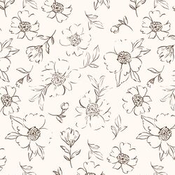 Sweet Peonies Sketch in Cream