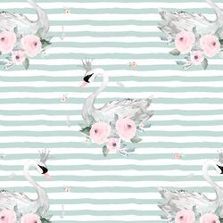 Blush Swans in Mint Green Stripes