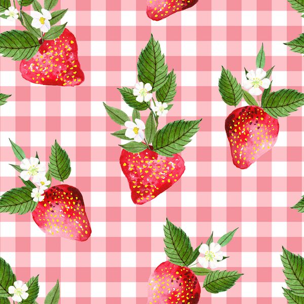 Large Strawberries in Wild Rose Gingham