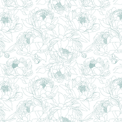 Sketched Garden in Pond Blue on White