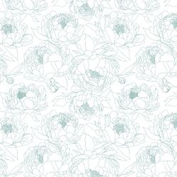 Sketched Garden in Pond Blue on White