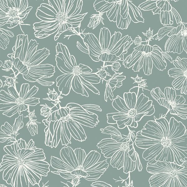 Floral Sketch in Pewter Blue