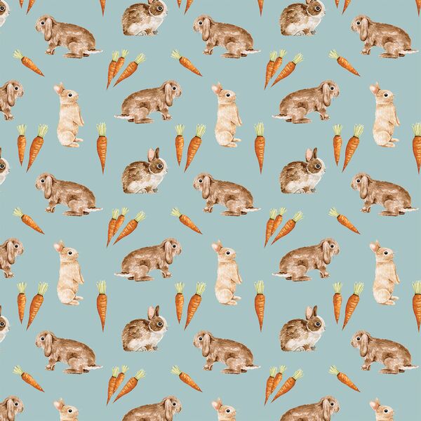 Little Bunnies and Carrots in Light Blue