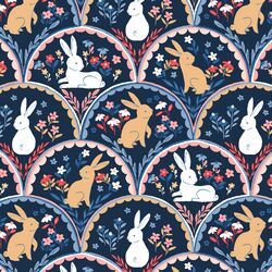 Bunnies in Love in Indigo Blue
