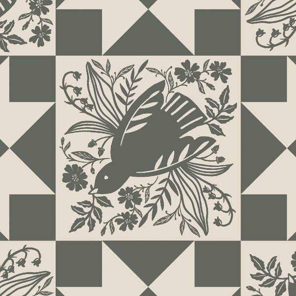 Dove Tile Faux Patchwork in Forest Green