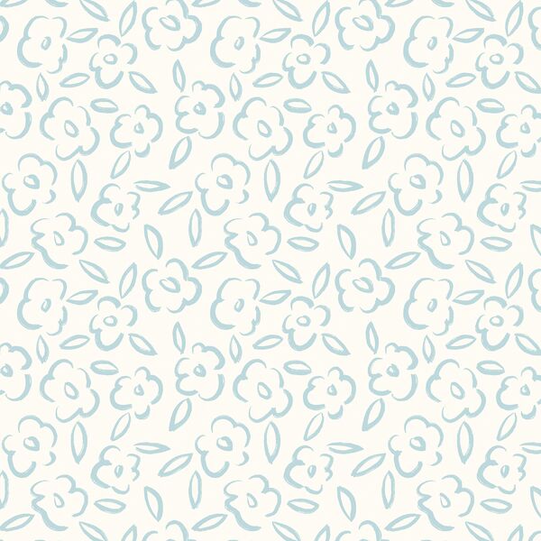 Painted Bloom in Airy Blue on Ivory