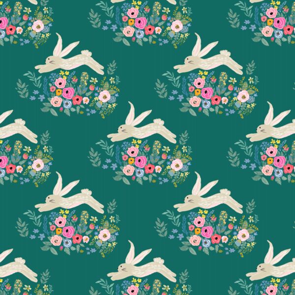 Little Bunny and Blooms in Emerald