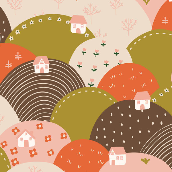 Patchwork Hills in Pink Brown