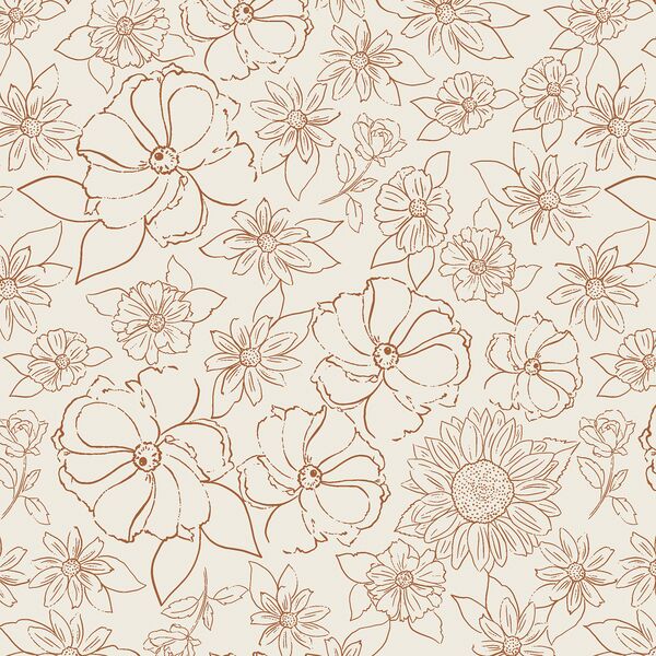 Stamped Floral in Boho Brown on Ecru