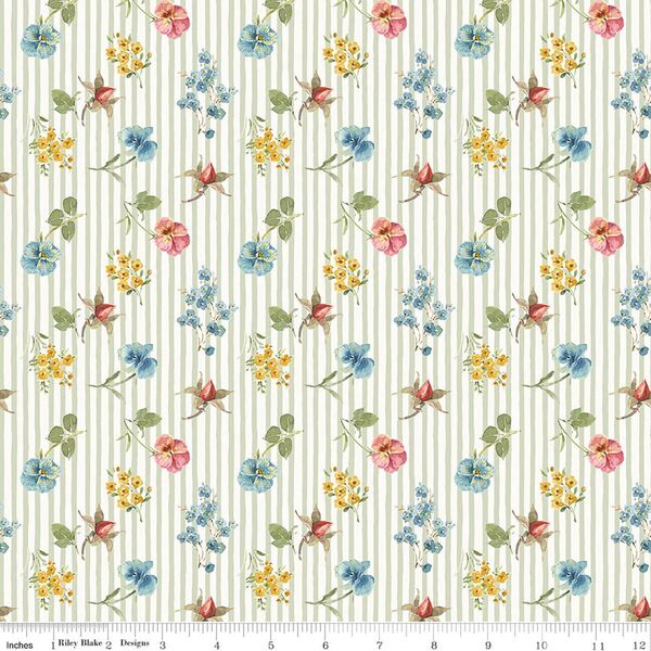 Floral Stripes in Green