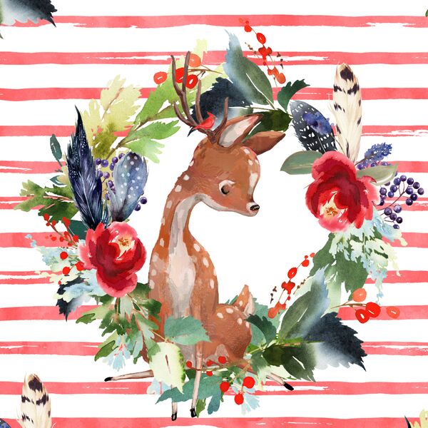 Boho Winter Deer in Peppermint Stripe