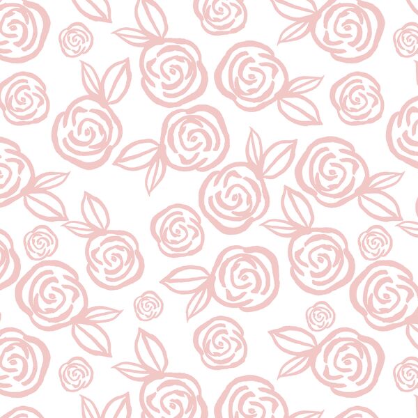 Tea Roses in Powder Pink on White
