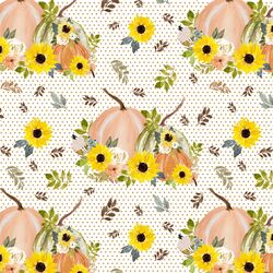 Pumpkin Floral in Honey Mustard Dot on White