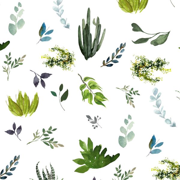 Watercolor Plants in White
