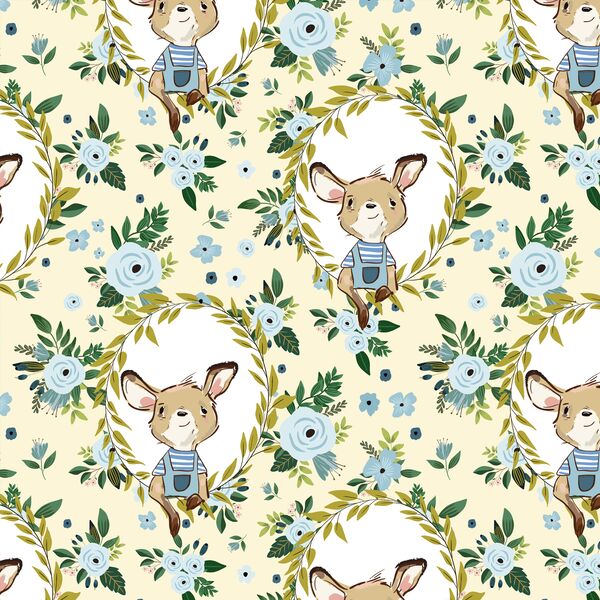 Large Floral Baby Blue Kangaroo in Yellow