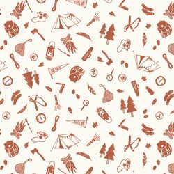 Camping Supplies Silhouette in Rust on Cream