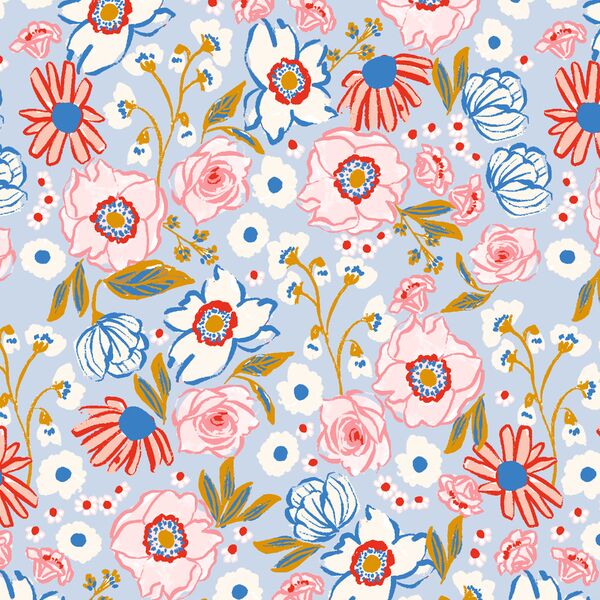 Charleston Florals in Periwinkle Sky