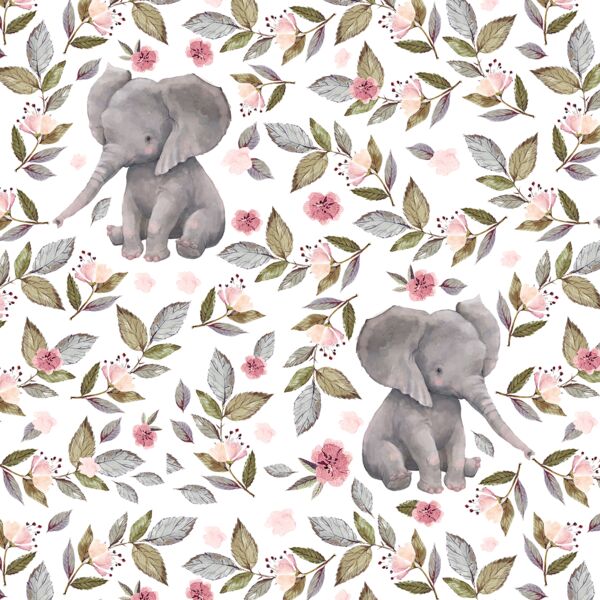 Floral Baby Elephant in White