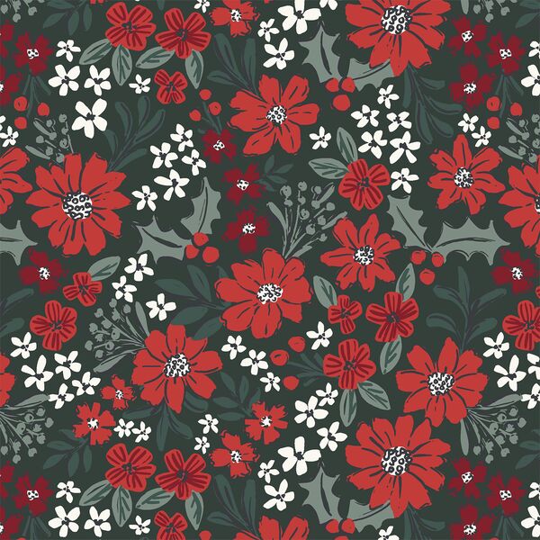 Large Christmas Floral in Deep Forest Green