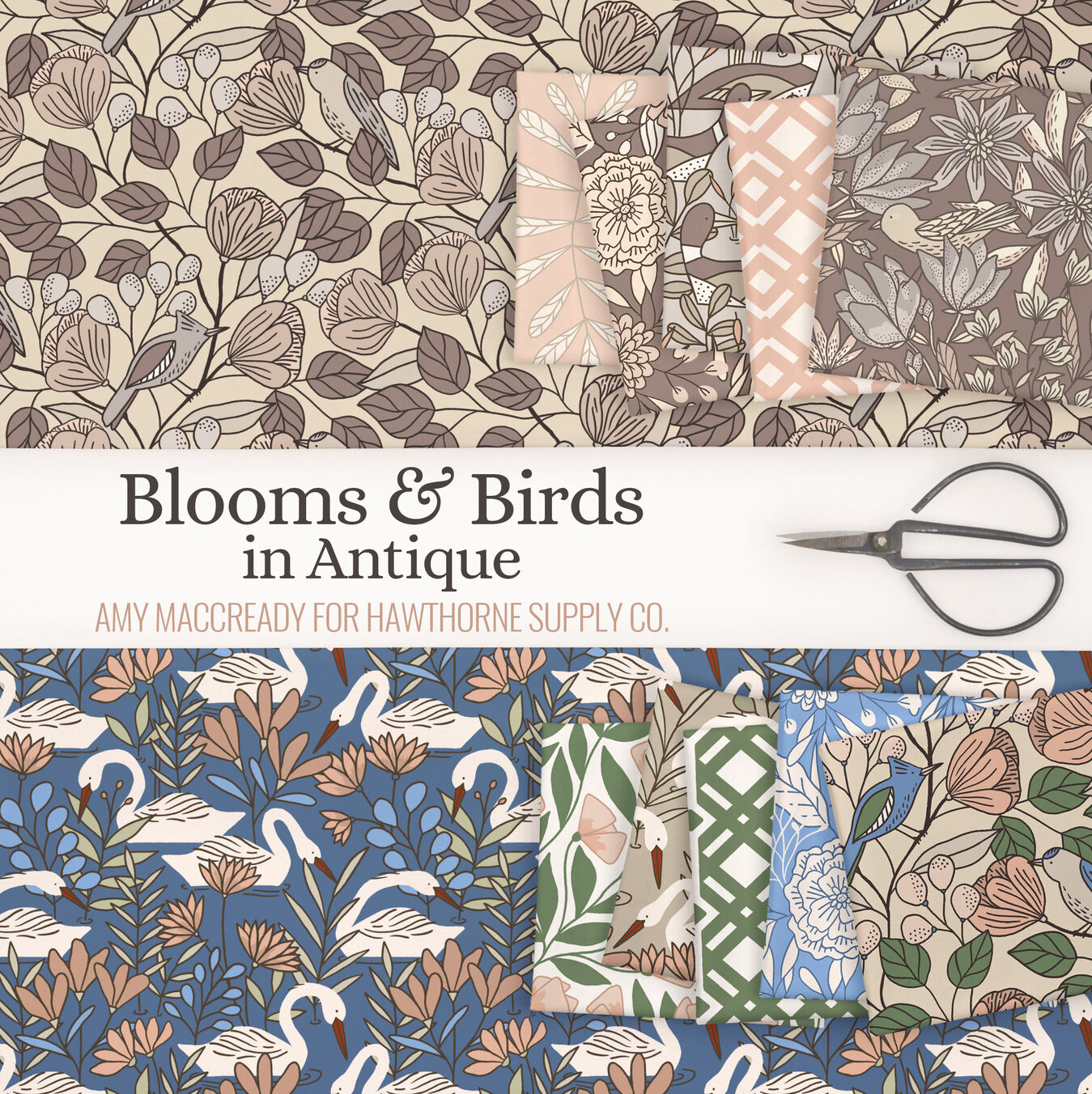 Blooms and Birds in Antique Poster Image