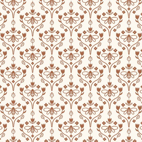 Vine Damask in Cinnamon on Cream