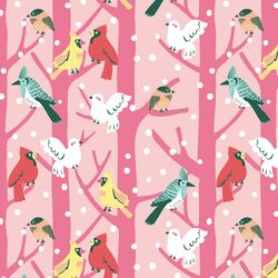 Merry Birdsongs in Pink Poinsettia