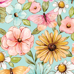 Large Butterfly Floral in Aquamarine