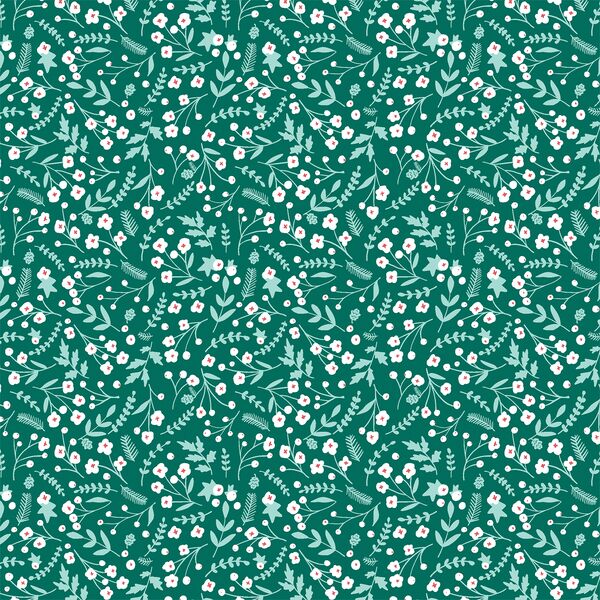 Winter Floral in Pine Green