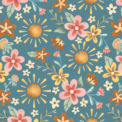 Glowing Sun Floral in Teal