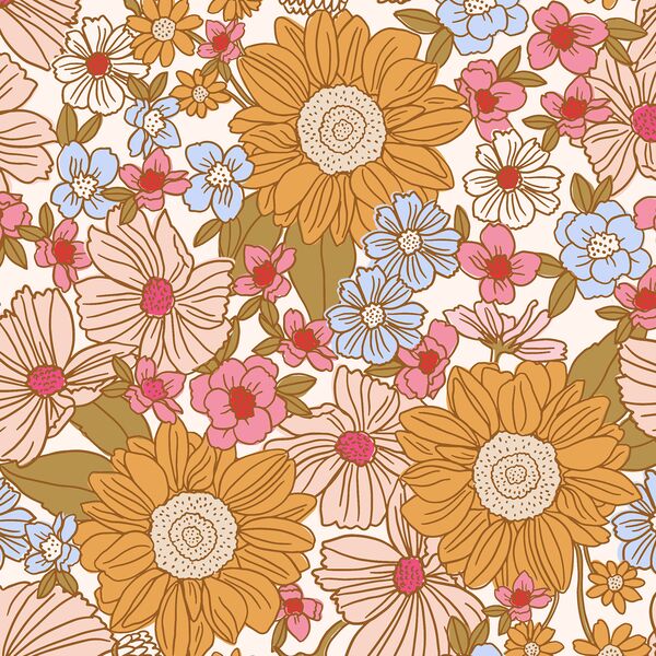 Large Retro Sunflower Garden in Cherry Berries