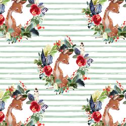 Small Boho Winter Deer in Spearmint Stripe