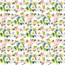 Small Lemon Blossoms in Sunrise Pink Stripes