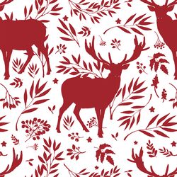 Forest Winter Scene in Berry Red on White