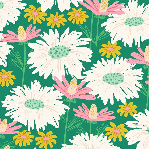 Large Coming Up Daisies in Grass Green