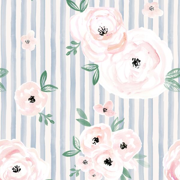 Blush Roses in Beach Blue Stripe