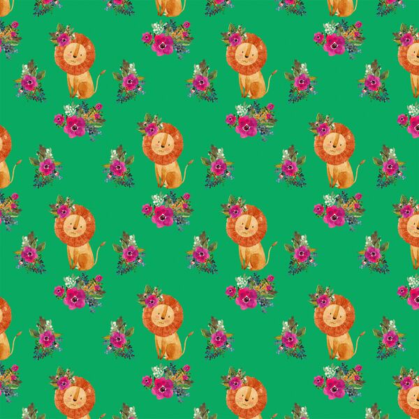 Small Floral Lion in Leafy Green
