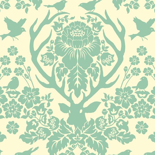 Antler Damask in Soft Aqua on Ivory