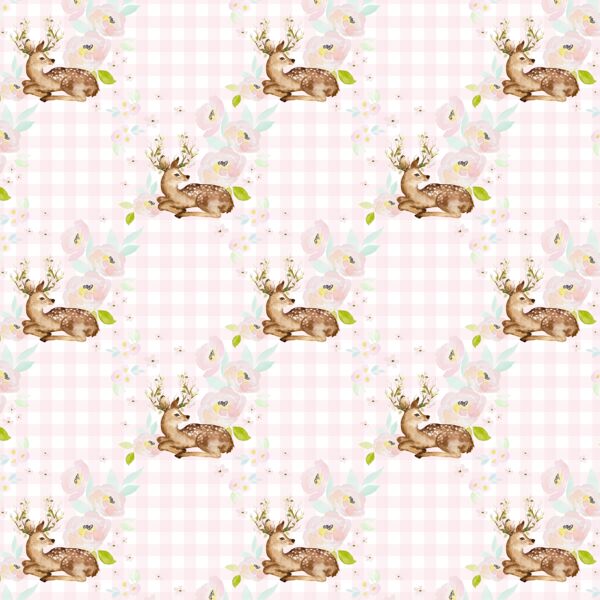 Little Blush Floral Deer in Soft Pink Gingham