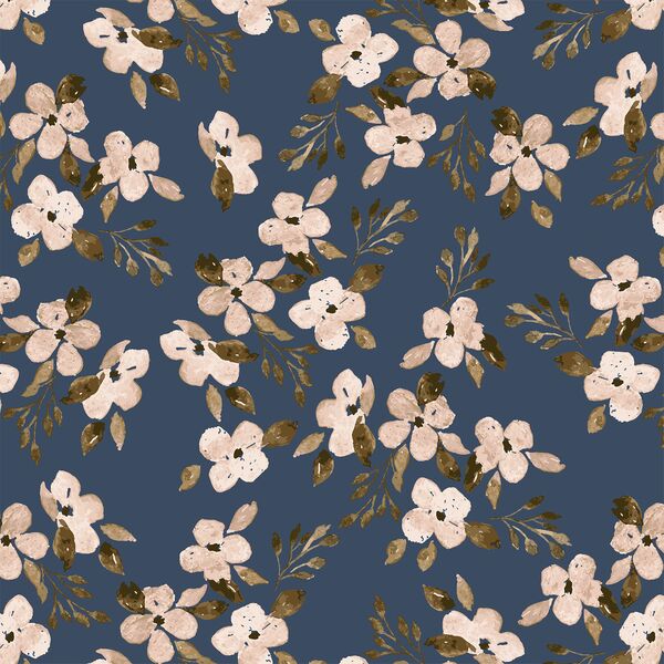Vintage Blooms in Indigo Wash
