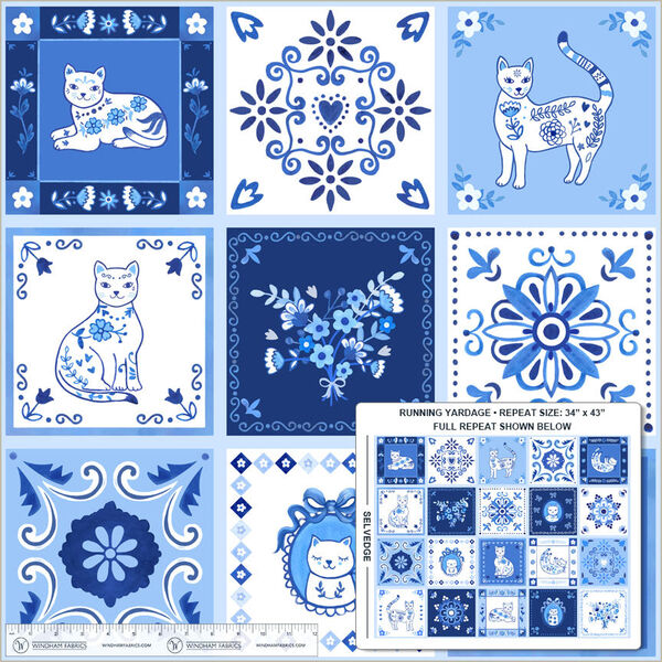 Tails and Tiles Panel in White Blue