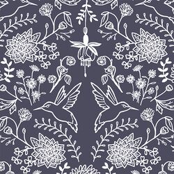 Hummingbird Damask in Ink