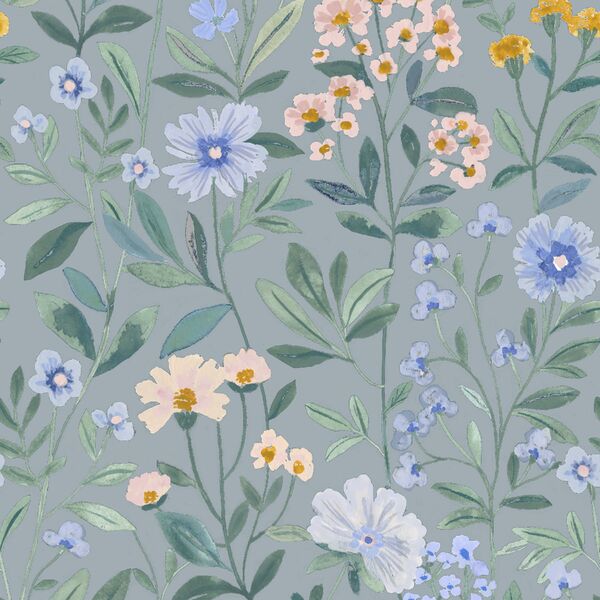 Stems and Blooms in Blue Rain