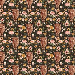 Little Floral Highland Cow in Umber