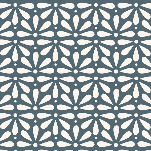 Large Stenciled Blooms in Navy Blue