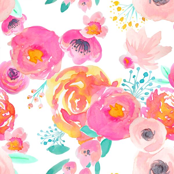 Blushing Floral in Fuchsia on White