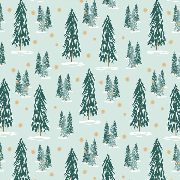 Pine Forest in Winter Green