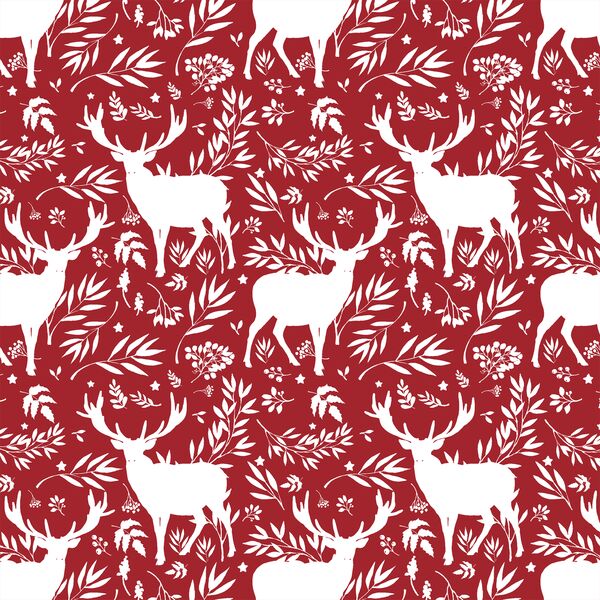 Small Forest Winter Scene in White on Berry Red