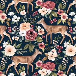 Deer Floral in Navy Blue